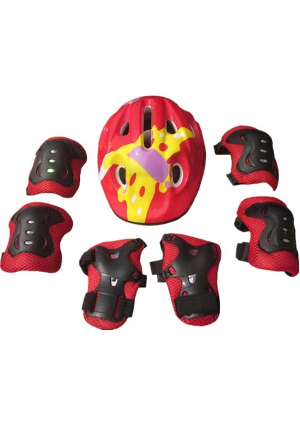 Çocuk Kids Sline Roller Scooter Scooter Diz Bilek Koruma Dirsek Pedi - Kırmızı (Yurt Dışından)