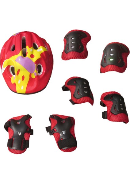 Çocuk Kids Sline Roller Scooter Scooter Diz Bilek Koruma Dirsek Pedi - Kırmızı (Yurt Dışından)