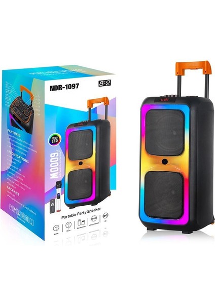 NDR-1097 Mikrofonlu Kumandalı Rgb Ledli Taşınabilir Bluetooth Hoparlör Usb-Tf-Fm Radyo Siyah