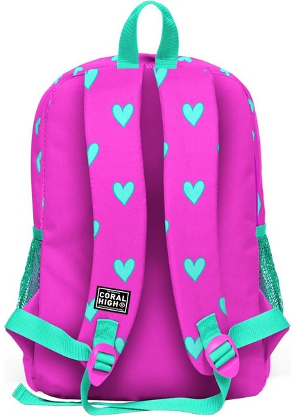 Kids Neon Pembe Su Yeşili Kalp Desenli 2'li Okul Çanta Seti SET0223113 modelleri