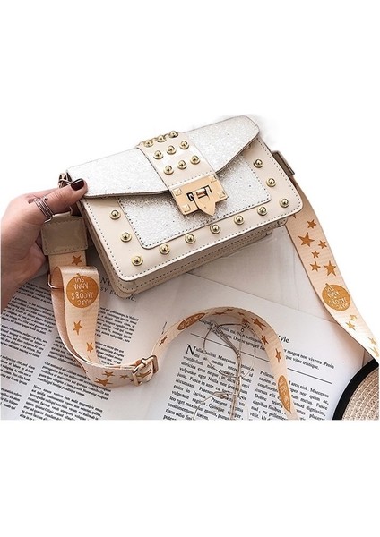 Payetli Küçük Çanta Zincirli Küçük Kare Çanta Geniş Omuz Askılı Tek Omuz Messenger Çanta (Yurt Dışından)