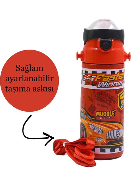 Pipetli Çelik Matara MT-2635 Araba Desenli Kırmızı 550 ml fiyatları