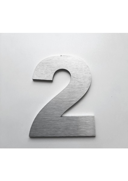 Kapı, Daire, Bina, Numarası 6 cm No:2 Fırça Desen Paslanmaz Çelik Metal Kendinden Yapışkanlı Numara