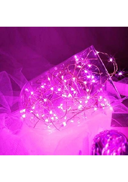 Dekor Düğün Işıkları Pembe Pilli LED Işık Pembe 10 Metre LED Işık Pembe Pilli Işık Pink LED Light