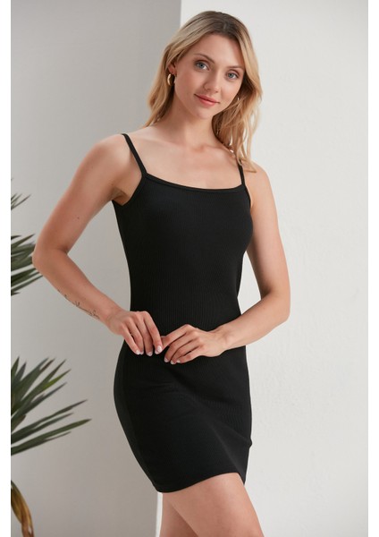 Kadın Siyah Ip Askılı Mini Kaşkorse Elbise fiyatları