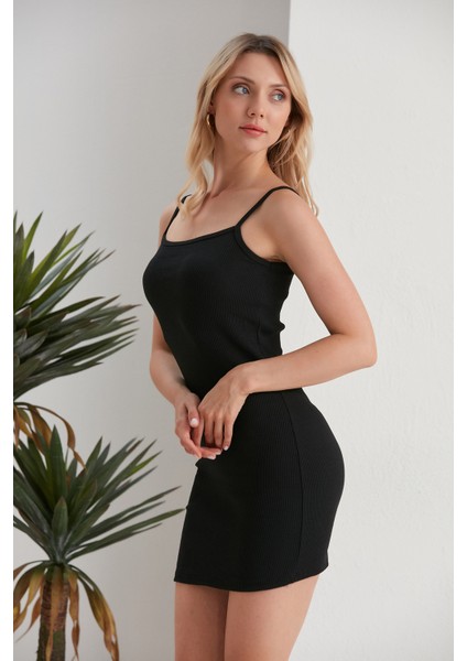 Kadın Siyah Ip Askılı Mini Kaşkorse Elbise modelleri