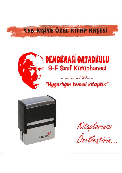 Atatürk Temalı Kişiye Özel Kitap Mühürü Kitap Kaşesi C56