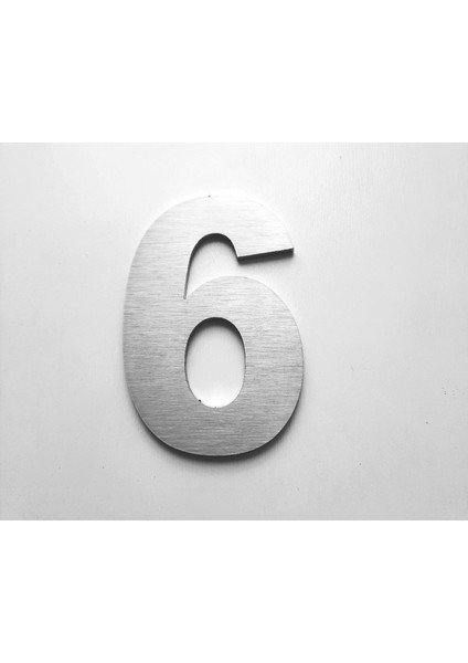 Kapı Daire Bina Numarası 6 cm No:6 Fırça Desen Paslanmaz Çelik Metal Kendinden Yapışkanlı Numara