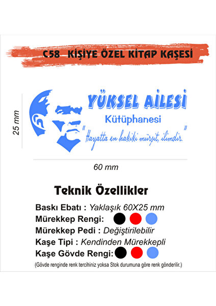 Atatürk Temalı Kişiye Özel Kitap Mühürü Kitap Kaşesi C58