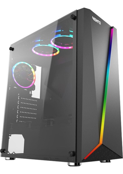VG09A Temperli Cam 3X120MM Rgb Fan USB 3.0 E-Atx 500W 80+ Psu Mid-Tower Gaming Kasa