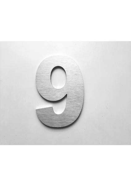 Kapı, Daire, Bina, Numarası 6 cm No:9 Fırça Desen Paslanmaz Çelik Metal Kendinden Yapışkanlı Numara