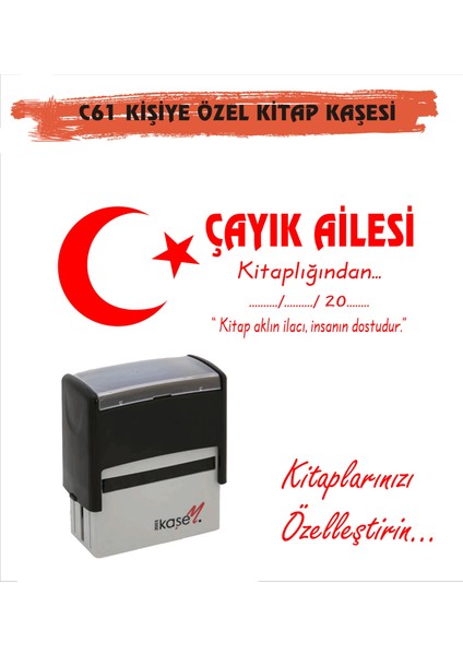 Atatürk Temalı Kişiye Özel Kitap Mühürü Kitap Kaşesi C61