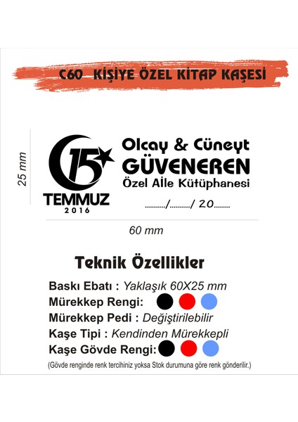 Atatürk Temalı Kişiye Özel Kitap Mühürü Kitap Kaşesi C60