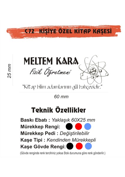 Öğretmenlere ve Kişiye Özel Kitap Mührü Kitap Kaşesi C72