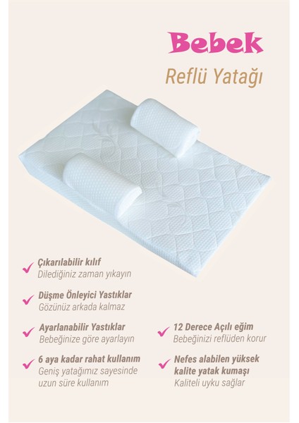 Bebek Reflü Yatağı Yastığı 65X41X12