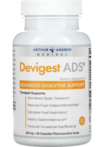 Arthur Andrew Medical Devigest Ads, Advanced Digestive Support, 400 Mg, 90 Capsules