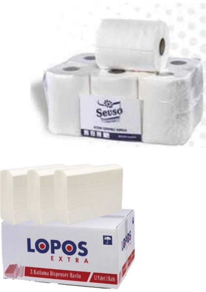 Içten Çekmeli Kağıt Havlu 6 Rulo ve Z Katlama Dispenser Havlu 12 Li Set