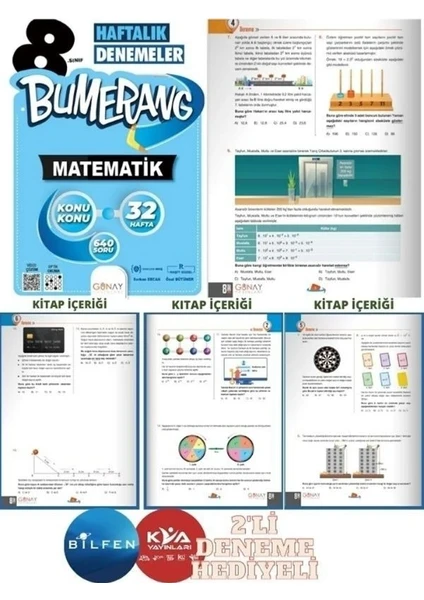 Günay Yayınları 8.Sınıf LGS  Bumerang Haftalık Denemeler Matematik+Bilfen-Kva 2li Deneme li