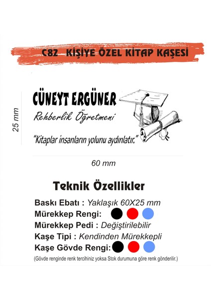 Öğretmenlere ve Kişiye Özel Kitap Mühürü Kitap Kaşesi C82