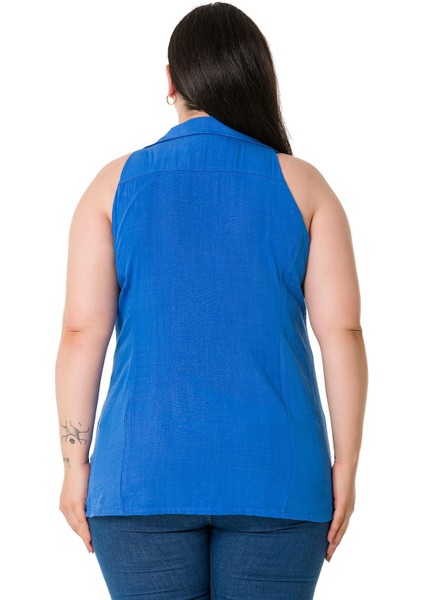 Büyük Beden Halter Yaka Kolsuz Indigo Gömlek modelleri