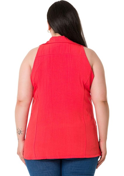 Büyük Beden Halter Yaka Kolsuz Coral Gömlek modelleri