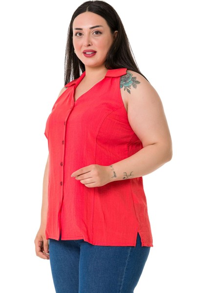 Büyük Beden Halter Yaka Kolsuz Coral Gömlek fırsatları