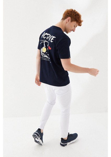 Active Boykot Baskılı Bisiklet Yaka Regular Fit Tişört Lacivert fiyatları