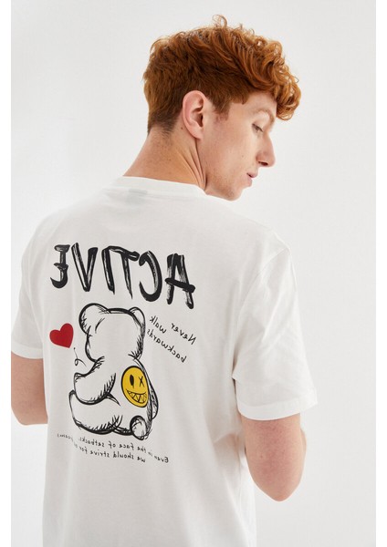 Active Boykot Baskılı Bisiklet Yaka Regular Fit Tişört Ekru fırsatları