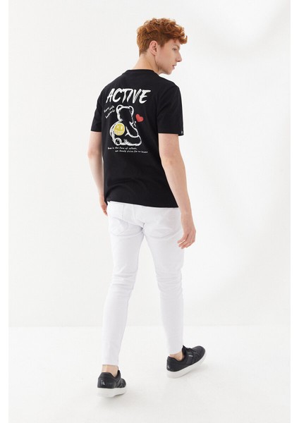 Active Boykot Baskılı Bisiklet Yaka Regular Fit Tişört Siyah