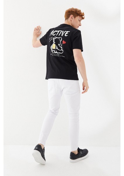 Active Boykot Baskılı Bisiklet Yaka Regular Fit Tişört Siyah
