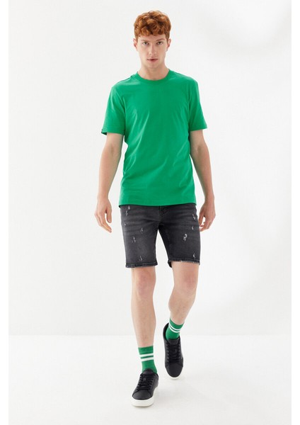 Active Boykot Baskılı Bisiklet Yaka Regular Fit Tişört Benetton Yeşili