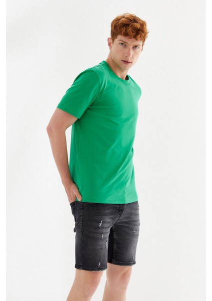 Active Boykot Baskılı Bisiklet Yaka Regular Fit Tişört Benetton Yeşili modelleri