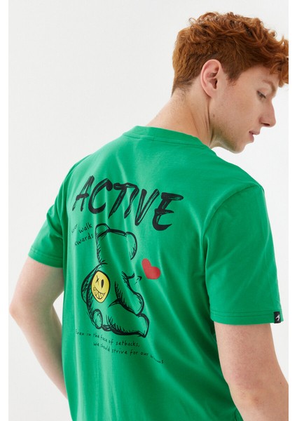 Active Boykot Baskılı Bisiklet Yaka Regular Fit Tişört Benetton Yeşili indirimleri