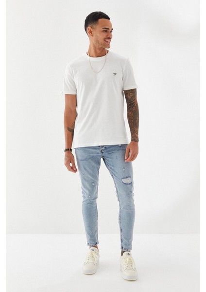 Göğüs Ebabil Silüet Baskı Düz Desen Bisiklet Yaka Regular Fit Tişört Ekru fiyatları