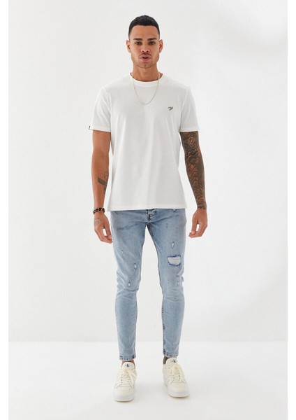 Göğüs Ebabil Silüet Baskı Düz Desen Bisiklet Yaka Regular Fit Tişört Ekru modelleri