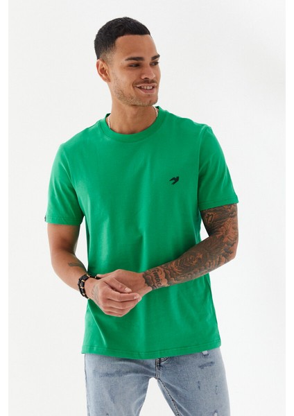 Göğüs Ebabil Silüet Baskı Düz Desen Bisiklet Yaka Regular Fit Tişört Benetton Yeşili fırsatları