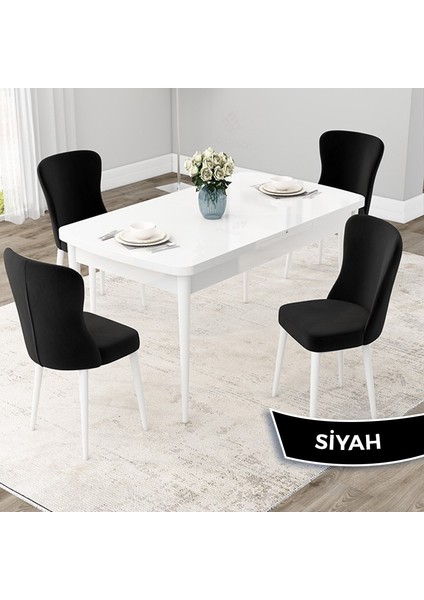 Concept Due Serisi 80X132 Açılabilir Beyaz Mutfak Masası Takımı ve 4 Sandalye