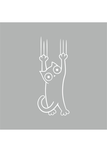 Tutunmaya Çalışan Kedi Araba Sticker Beyaz 9X23 cm