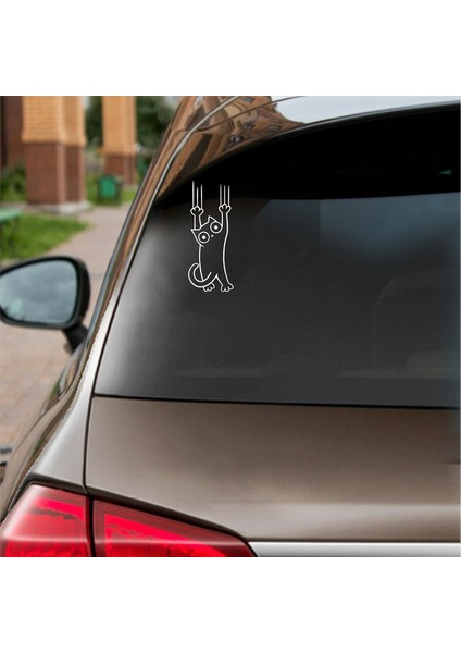 Tutunmaya Çalışan Kedi Araba Sticker Beyaz 9X23 cm fiyatları