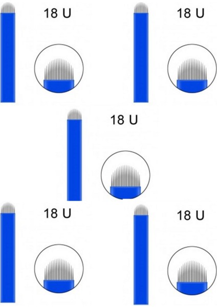 Kozmetik 18 Pin U Mavi Microblading Iğnesi 5'li Set