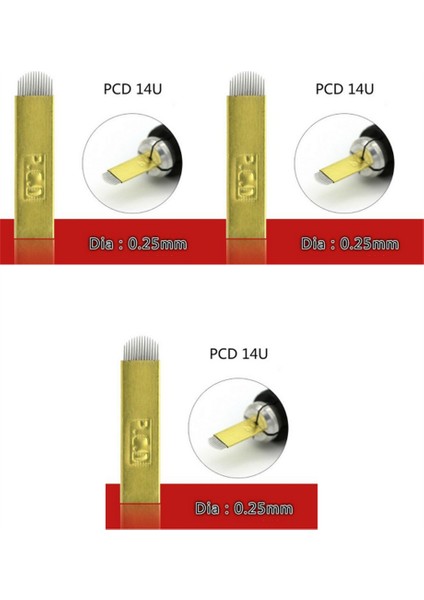 Kozmetik 14 Pin U Altın Sarı Pcd Microblading Iğnesi 3'lü Set