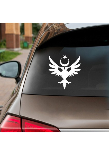 Çift Başlıklı Kartal ve Ay Yıldız Sticker Beyaz 15X15 cm fiyatları