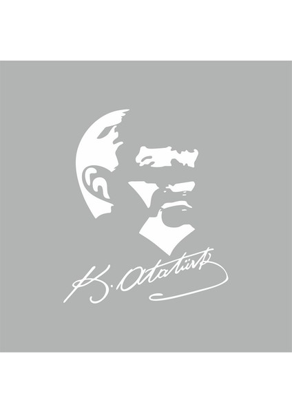 Atatürk Silüet ve Imza Sticker Beyaz 17X20 cm
