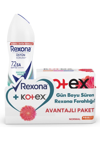 Kadın Sprey Deodorant Shower Fresh 150 Ml + Kotex Ped Normal 8'Li