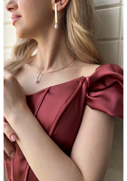 14 Ayar Altın Tatlı Su Incisi Choker Kadın Kolye Küpe 2'li Set