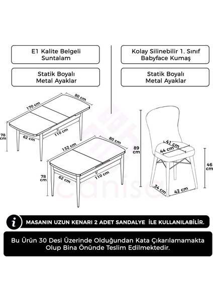Concept Due Serisi 80X132 Açılabilir Beyaz Mutfak Masası Takımı ve 6 Sandalye