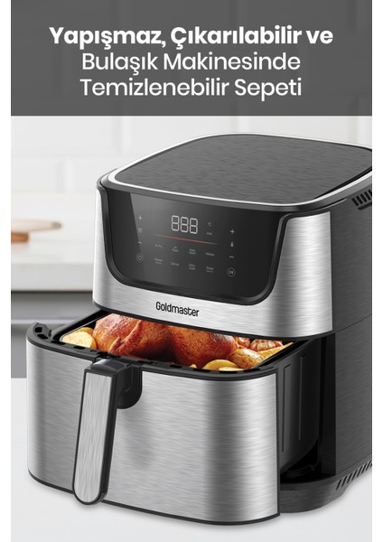 Grana Sıcak Tutma Buz Çözme Kurutma Özellikli 7 Litre Xxl Dokunmatik Inox Airfryer Sıcak Hava Fritözü