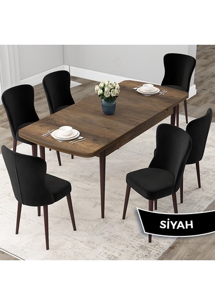 Concept Due Serisi 80X132 Açılabilir Barok Ahşap Desen Mutfak Masası Takımı ve 6 Sandalye