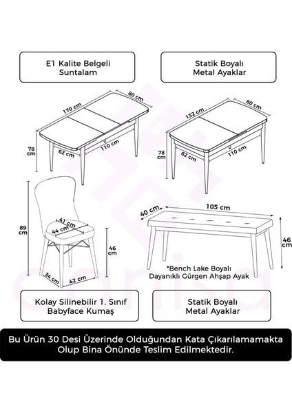 Concept Due Serisi 80X132 Açılabilir Beyaz Mermer Desen Mutfak Masası Takımı 4 Sandalye ve 1 Bench indirimleri