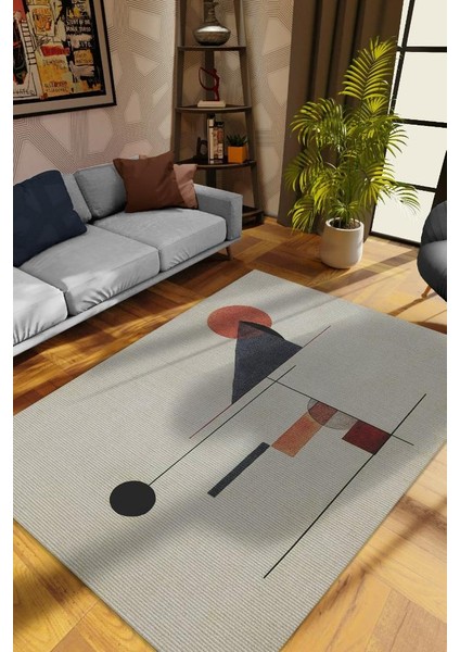 Geometrik Oturma Odası Halısı,Sanat Severler İçin Pamuklu Dokuma Tabanlı Ofis Halısı